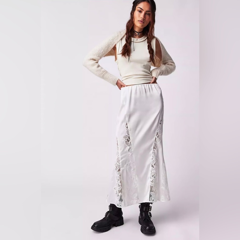 Free People White Lace Detail Maxi Skirt